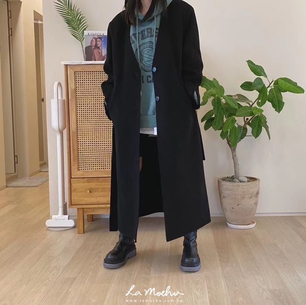 (限量商品)手袖車標羊絨綁帶大衣